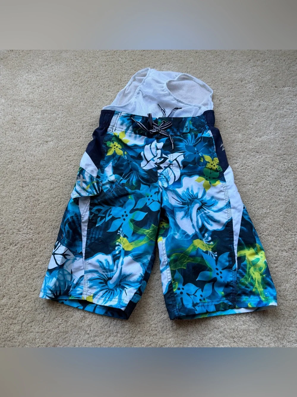 ZeroXposur Boy’s Blue Floral Swim Trunks w/ Mesh Lining - Size M (8-10) - VGUC